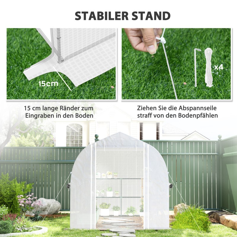 Tunnelikasvihuone PE-muovipeitteellä ja teräsrungolla 3 x 2 x 2 m, valkoinen