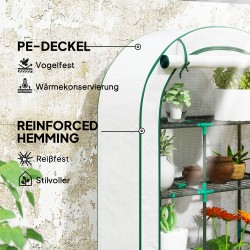 Mini kasvihuone 4 tasoa teräsrungolla ja muovipeitteellä 100 x 45 x 160 cm valkoinen