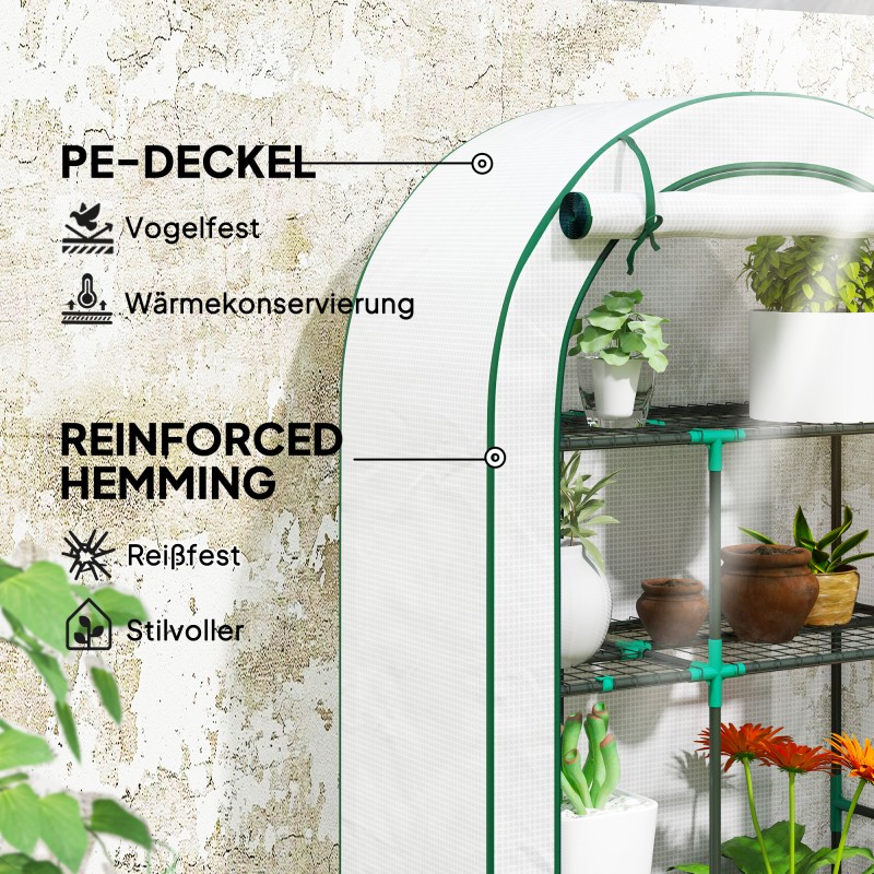 Mini kasvihuone 4 tasoa teräsrungolla ja muovipeitteellä 100 x 45 x 160 cm valkoinen