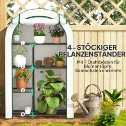 Mini kasvihuone 4 tasoa teräsrungolla ja muovipeitteellä 100 x 45 x 160 cm valkoinen