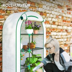 Mini kasvihuone 4 tasoa teräsrungolla ja muovipeitteellä 100 x 45 x 160 cm valkoinen