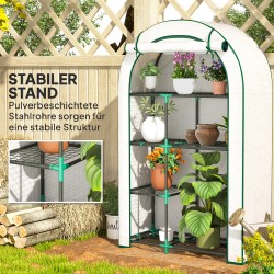 Mini kasvihuone 4 tasoa teräsrungolla ja muovipeitteellä 100 x 45 x 160 cm valkoinen