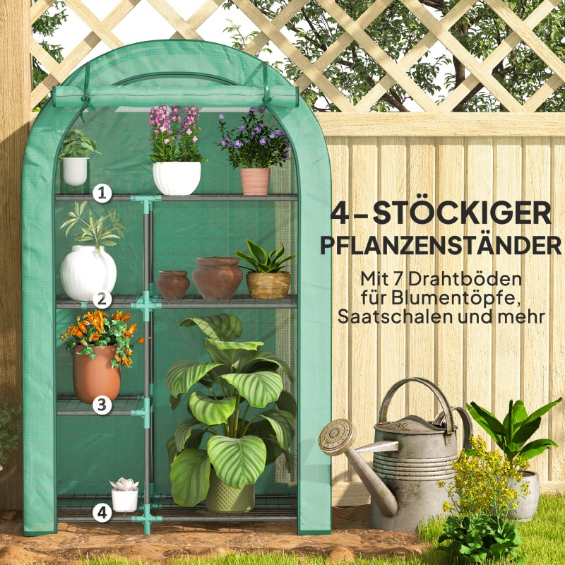 Mini kasvihuone 4 tasoa teräs ja muovi 100 x 45 x 160 cm vihreä