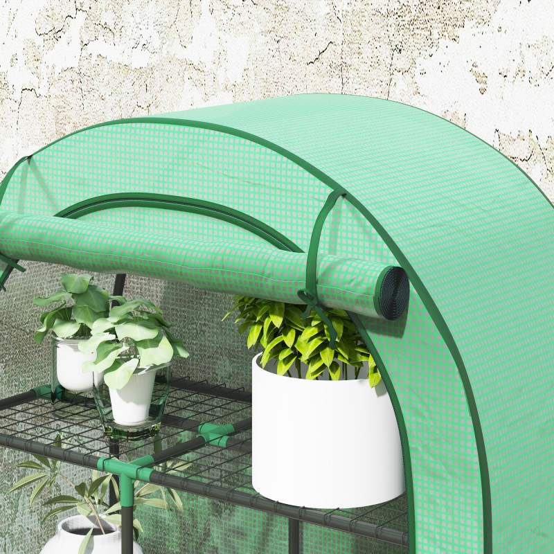 Mini kasvihuone 4 tasoa teräs ja muovi 100 x 45 x 160 cm vihreä