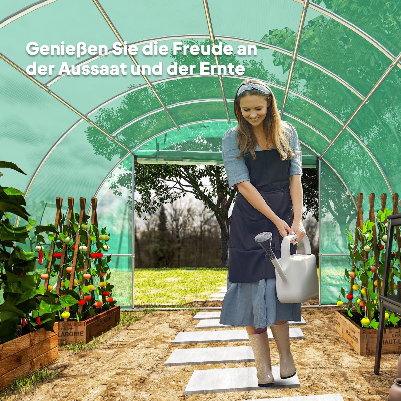 Kasvutunneli kasvihuone teräsrungolla ja muovipeitteellä 398 x 298 x 198 cm vihreä