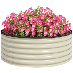 Viljelylaatikko korkea istutusallas galvanoitu teräs avoin pohja 120 x 43 cm kermanvalkoinen