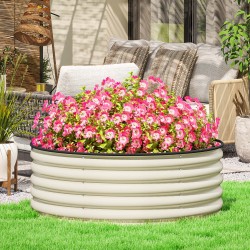 Viljelylaatikko / korkea istutusallas, galvanoitu teräs, avoin pohja, Ø120 x 43 cm, kermanvalkoinen