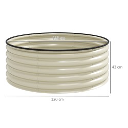 Viljelylaatikko / korkea istutusallas, galvanoitu teräs, avoin pohja, Ø120 x 43 cm, kermanvalkoinen