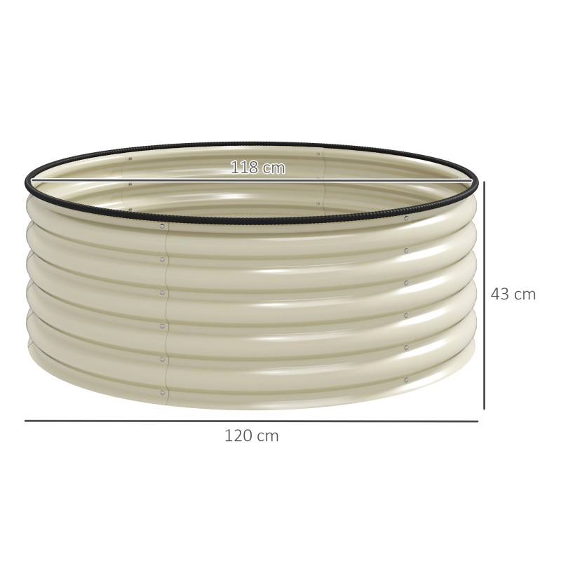 Viljelylaatikko / korkea istutusallas, galvanoitu teräs, avoin pohja, Ø120 x 43 cm, kermanvalkoinen