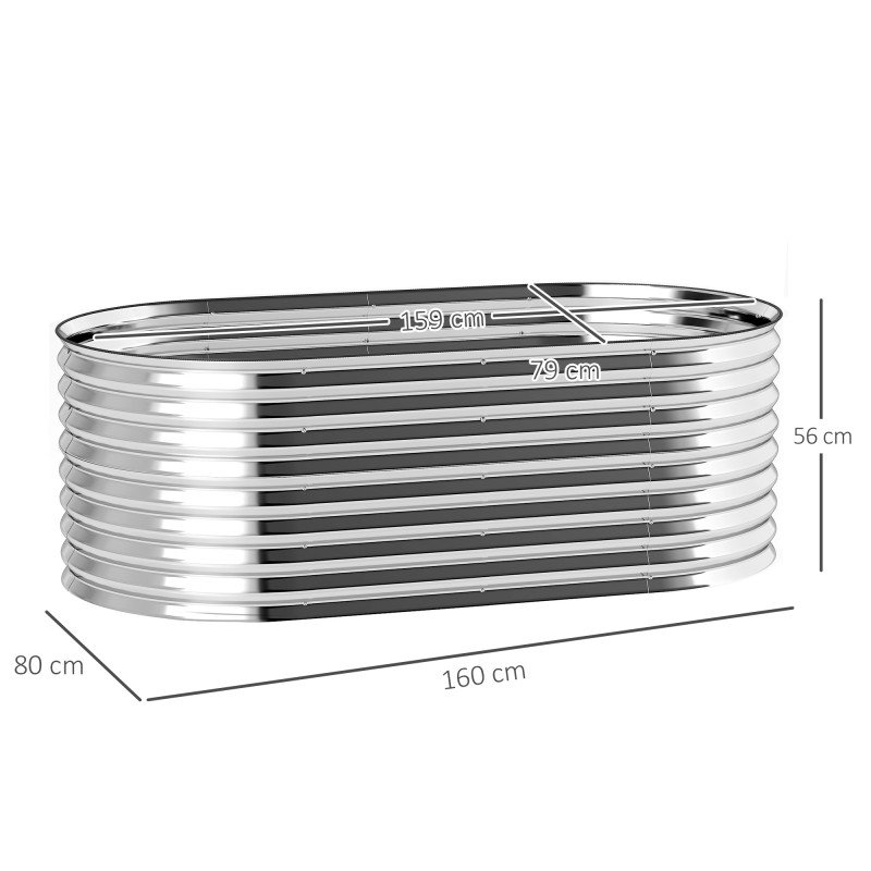 Metallinen viljelylaatikko / kukkalaatikko, pohjaton, sinkitty teräs 160 x 80 x 56 cm, 703 L, harmaa