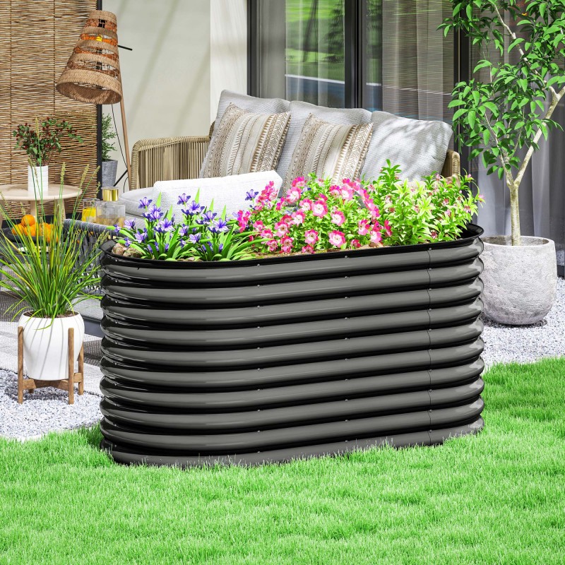 Metallinen korotettu istutusallas puutarhaan, galvanoitu teräs, 160 x 80 x 80 cm, 1005 l, tummanharmaa