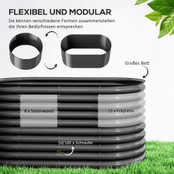 Metallinen korotettu istutusallas puutarhaan, galvanoitu teräs, 160 x 80 x 80 cm, 1005 l, tummanharmaa