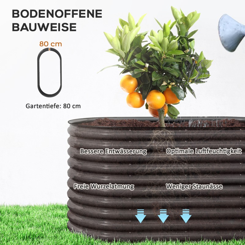 Metallinen korotettu istutusallas puutarhaan, galvanoitu teräs, 160 x 80 x 80 cm, 1005 l, tummanharmaa