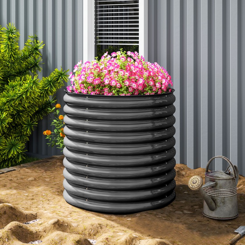 Metallinen korotettu istutusallas puutarhaan, galvanoitu teräs, 160 x 80 x 80 cm, 1005 l, tummanharmaa