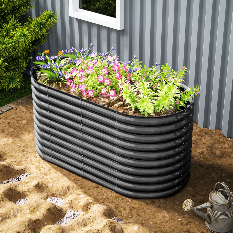 Metallinen korotettu istutusallas puutarhaan, galvanoitu teräs, 160 x 80 x 80 cm, 1005 l, tummanharmaa