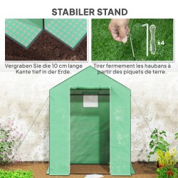 Kasvihuone hyllyillä, UV-suojattu muovipeite, verkko-ovet, 143 x 74 x 190 cm, vihreä