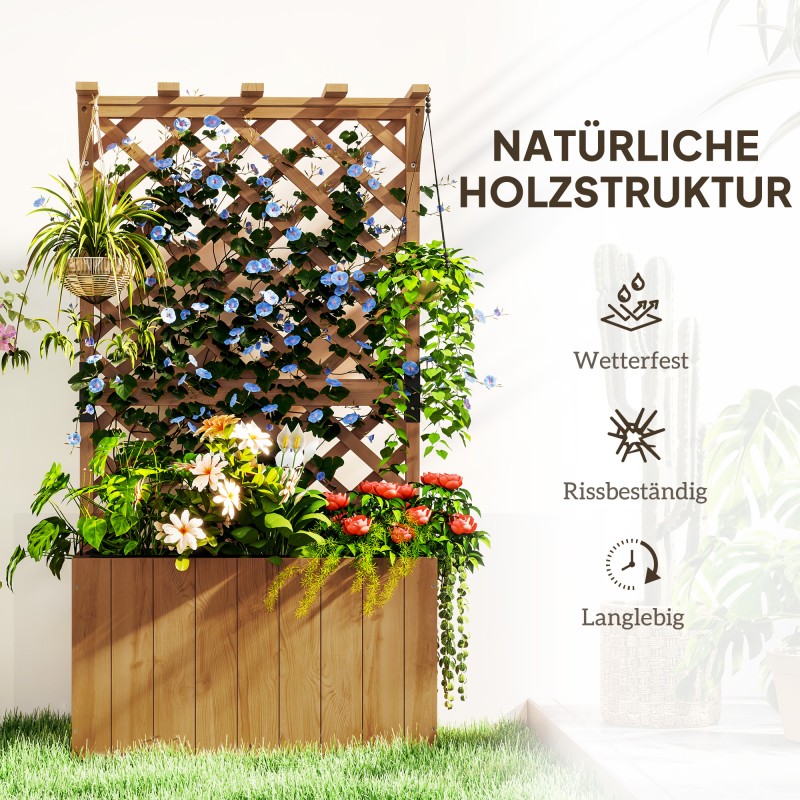 Puinen viljelylaatikko köynnöstelineellä 64 x 33 x 122 cm luonnonpuu ulkokäyttöön