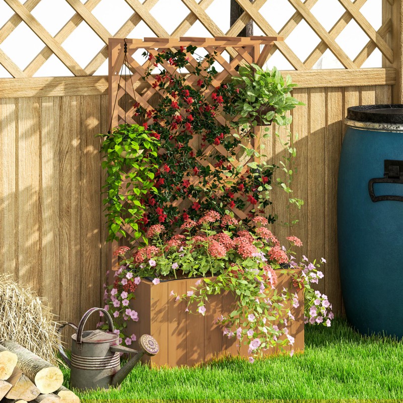 Puinen viljelylaatikko köynnöstelineellä 64 x 33 x 122 cm luonnonpuu ulkokäyttöön