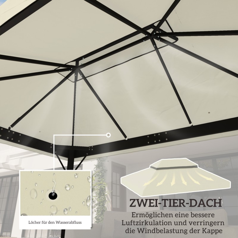Paviljongin varakatto 3 x 4 m, kaksitasoinen, Oxford-polyesteri, UPF30+, kermanvalkoinen