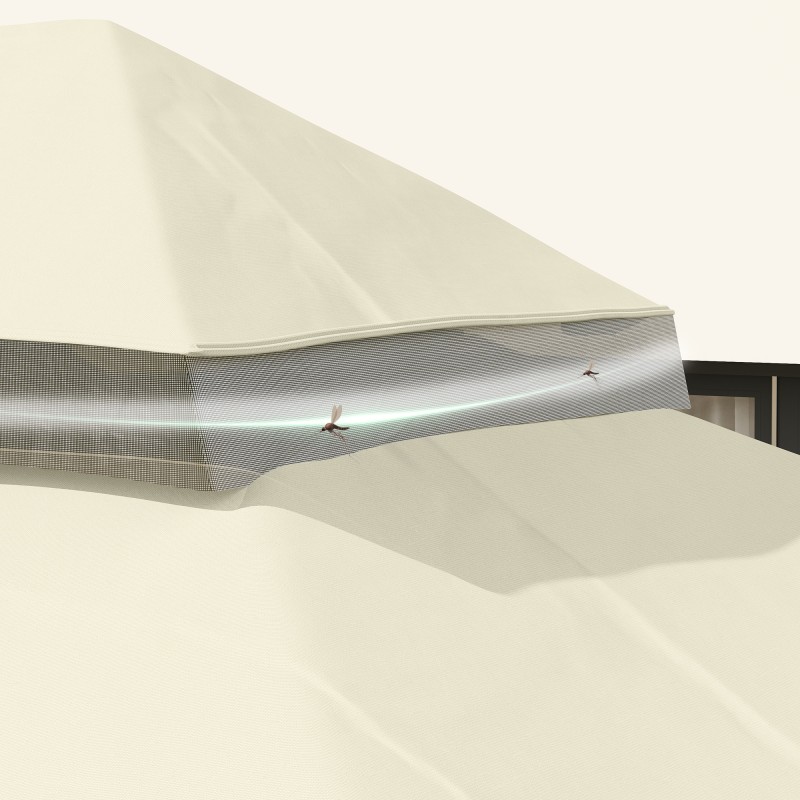 Paviljongin varakatto 3 x 4 m, kaksitasoinen, Oxford-polyesteri, UPF30+, kermanvalkoinen
