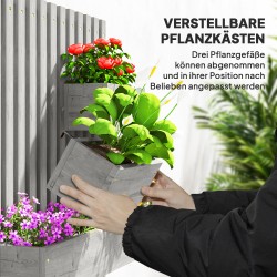 Seinään kiinnitettävä kukkalaatikkosetti ulkokäyttöön, massiivipuuta, 60 x 16 x 80 cm, harmaa