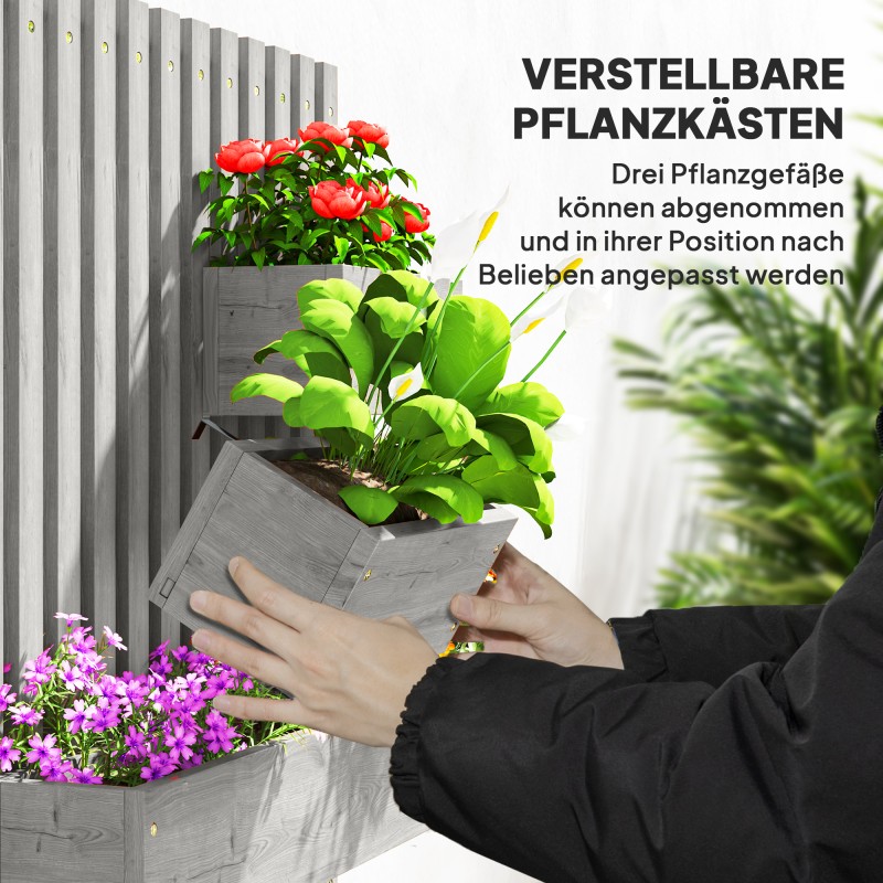 Seinään kiinnitettävä kukkalaatikkosetti ulkokäyttöön, massiivipuuta, 60 x 16 x 80 cm, harmaa