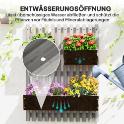 Seinään kiinnitettävä kukkalaatikkosetti ulkokäyttöön, massiivipuuta, 60 x 16 x 80 cm, harmaa