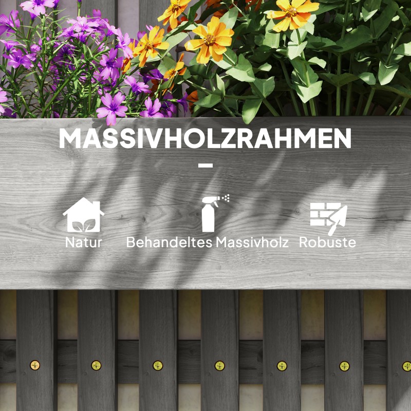 Seinään kiinnitettävä kukkalaatikkosetti ulkokäyttöön, massiivipuuta, 60 x 16 x 80 cm, harmaa