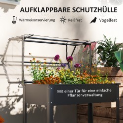 Korotettu viljelylaatikko kasvihuonekatteella 100 x 48 x 124 cm, 98 l, metalli/muovi, musta
