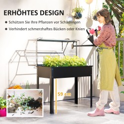 Korotettu viljelylaatikko kasvihuonekatteella 100 x 48 x 124 cm, 98 l, metalli/muovi, musta