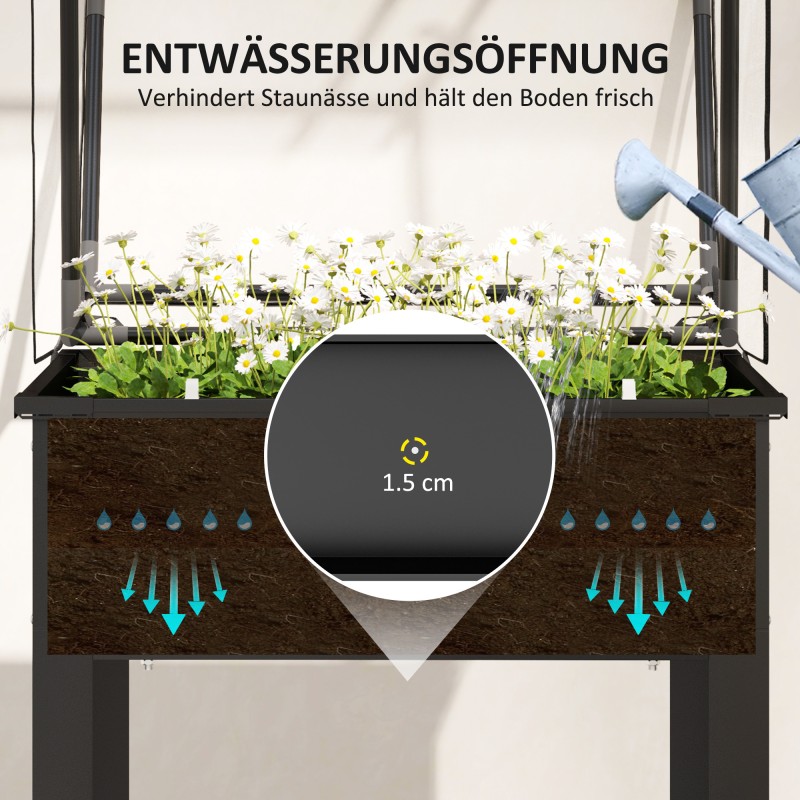 Korotettu viljelylaatikko kasvihuonekatteella, metalli, 60 x 60 x 120 cm, musta