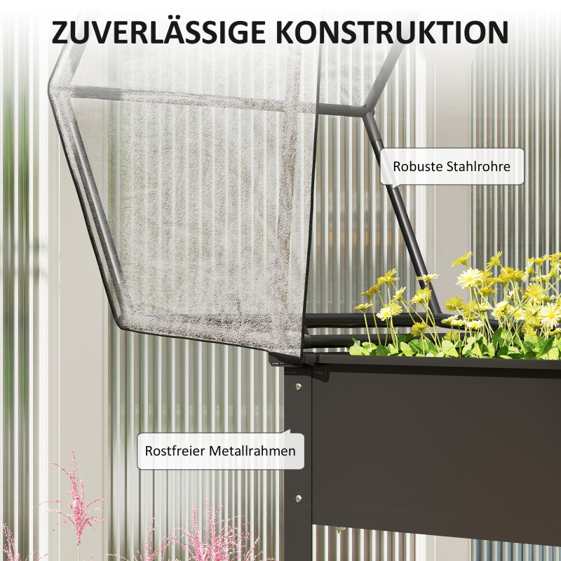 Korotettu viljelylaatikko kasvihuonekatteella, metalli, 60 x 60 x 120 cm, musta