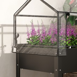 Korotettu viljelylaatikko kasvihuonekatteella, metalli, 60 x 60 x 120 cm, musta