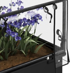 Korotettu viljelylaatikko kasvihuonekatteella, metalli, 60 x 60 x 120 cm, musta