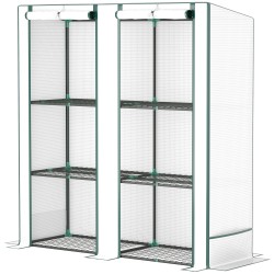 Minikasvihuone 3 tasoinen hylly teräs ja muovi 144 x 48 x 152 cm valkoinen