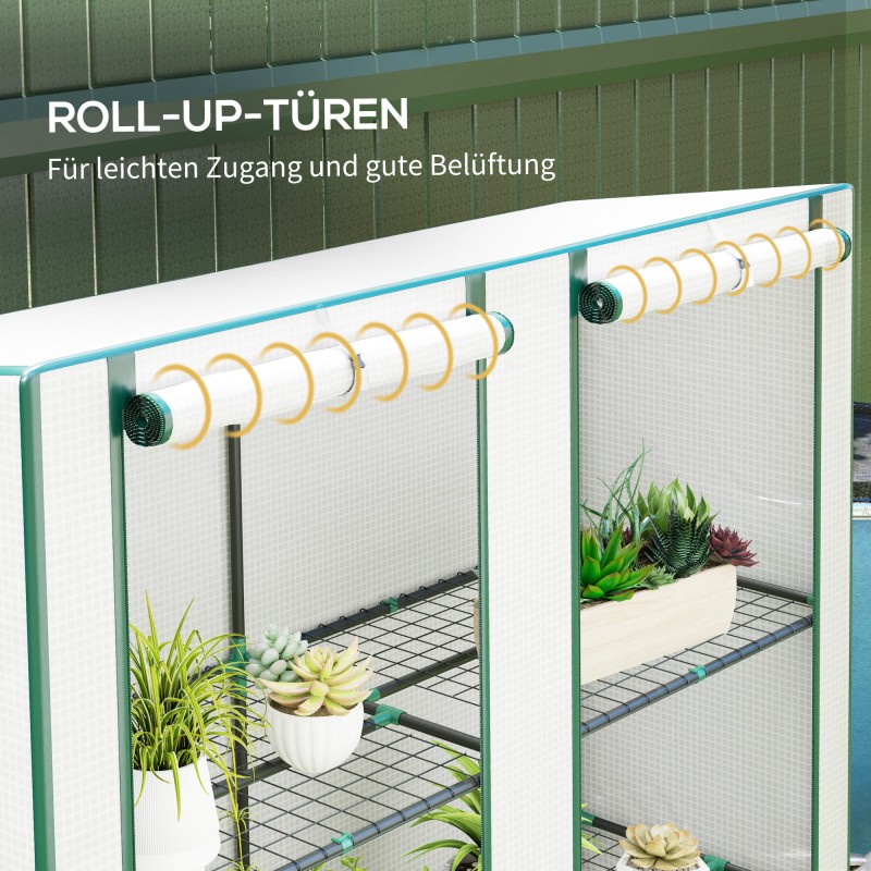 Minikasvihuone 3-tasoinen hylly teräs ja muovi 144 x 48 x 152 cm valkoinen