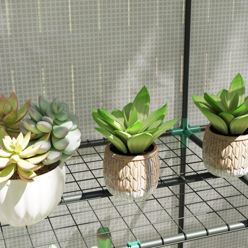 Minikasvihuone 3-tasoinen hylly teräs ja muovi 144 x 48 x 152 cm valkoinen