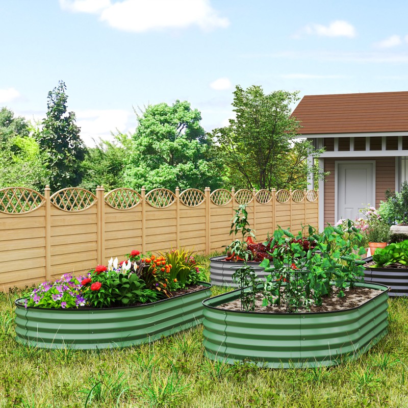 Korotettu viljelylaari puutarhaan 2 kpl, sinkitty teräs, avoin pohja, 181 x 93 x 30 cm, vihreä