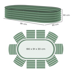 Korotettu viljelylaari puutarhaan 2 kpl, sinkitty teräs, avoin pohja, 181 x 93 x 30 cm, vihreä