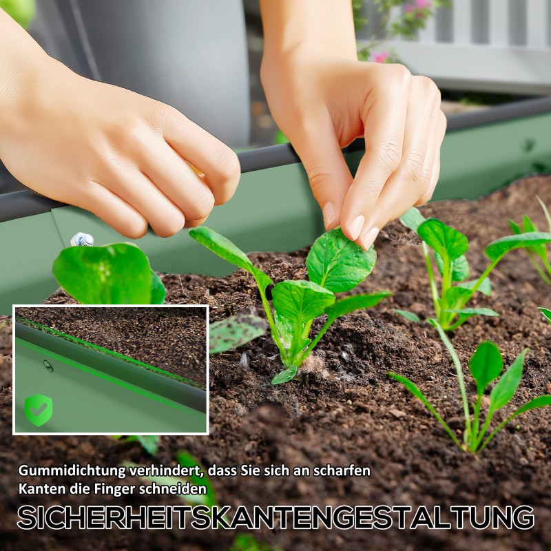 Korotettu viljelylaari puutarhaan 2 kpl, sinkitty teräs, avoin pohja, 181 x 93 x 30 cm, vihreä