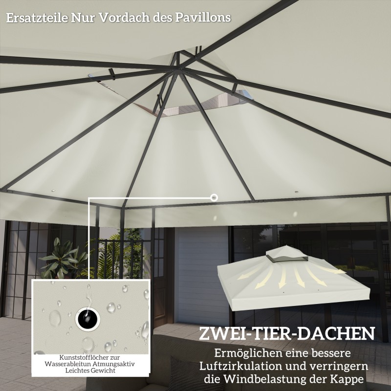 Paviljongin varaosakate 3 x 3 m, 600D polyesteri, UPF30+, vedenpoistoaukot, vaaleanharmaa