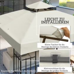 Paviljongin varaosakate 3 x 3 m, 600D polyesteri, UPF30+, vedenpoistoaukot, vaaleanharmaa