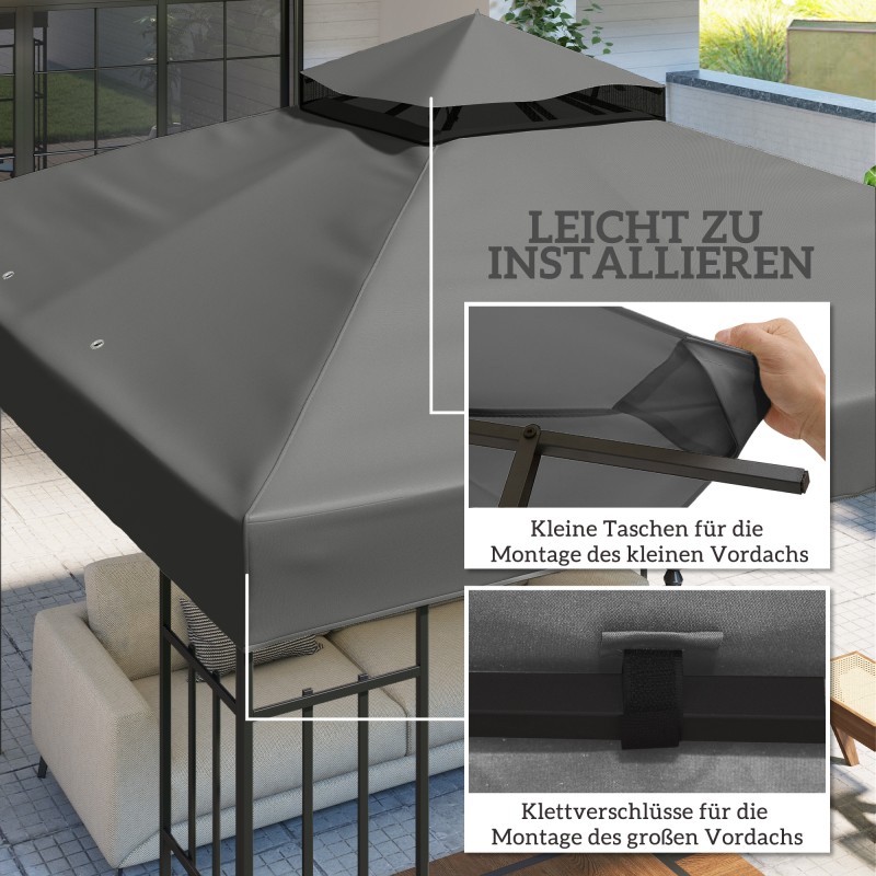 Paviljongin vaihtokatto 3 x 3 m, 600D polyesteri, vedenpoistoaukot, UPF30+, tummanharmaa