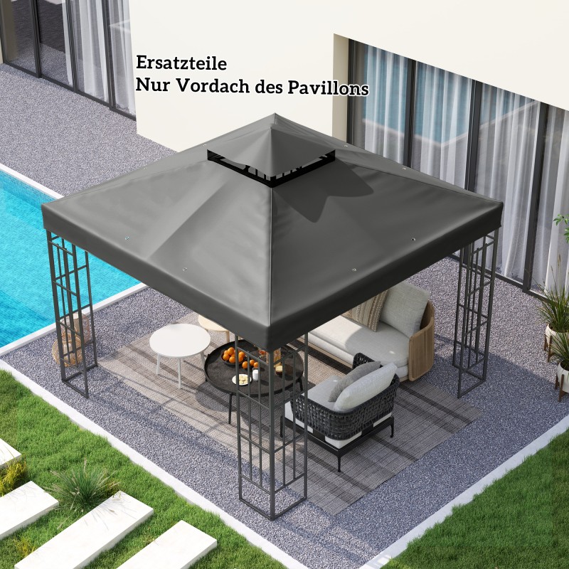 Paviljongin vaihtokatto 3 x 3 m, 600D polyesteri, vedenpoistoaukot, UPF30+, tummanharmaa