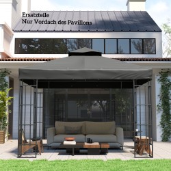 Paviljongin vaihtokatto 3 x 3 m, 600D polyesteri, vedenpoistoaukot, UPF30+, tummanharmaa