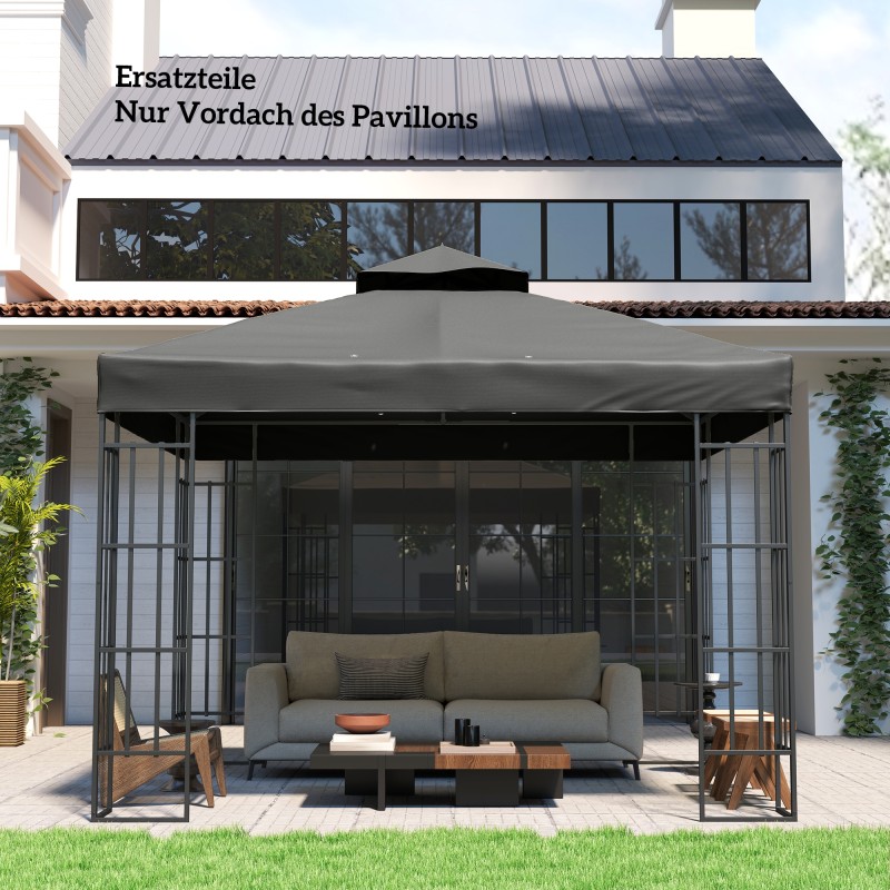 Paviljongin vaihtokatto 3 x 3 m, 600D polyesteri, vedenpoistoaukot, UPF30+, tummanharmaa