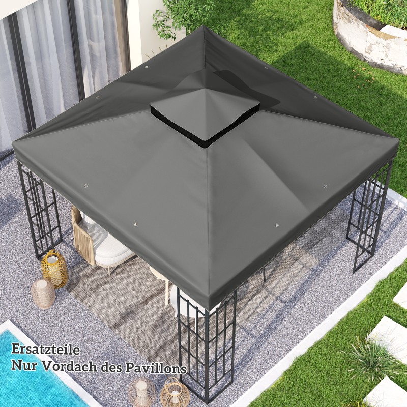 Paviljongin vaihtokatto 3 x 3 m, 600D polyesteri, vedenpoistoaukot, UPF30+, tummanharmaa