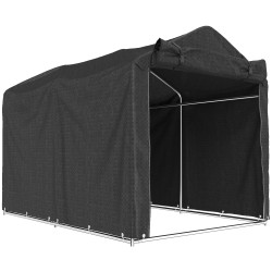 Pihateltta säilytykseen PE kangas ja sinkitty runko vedenpitävä ja UV suojattu 220 x 157 x 165 cm musta