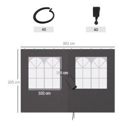 Paviljongin sivuverhot ulkokäyttöön, polyesteri, 3 x 4 m, 4 kpl, tummanharmaa