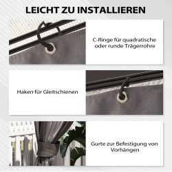 Paviljongin sivuverhot ulkokäyttöön, polyesteri, 3 x 4 m, 4 kpl, tummanharmaa